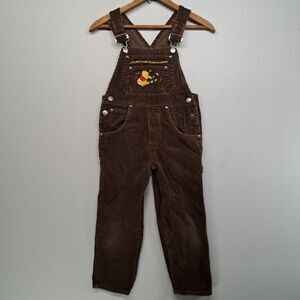 Vintage Disney Winnie The Pooh Corduroy Overalls Kids Size 6/6X Brown Bib Pants